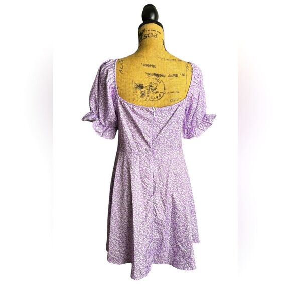 SHEIN Purple Plants Print Drawstring Ruched Front Dress Size Large NWOT - Picture 4 of 7